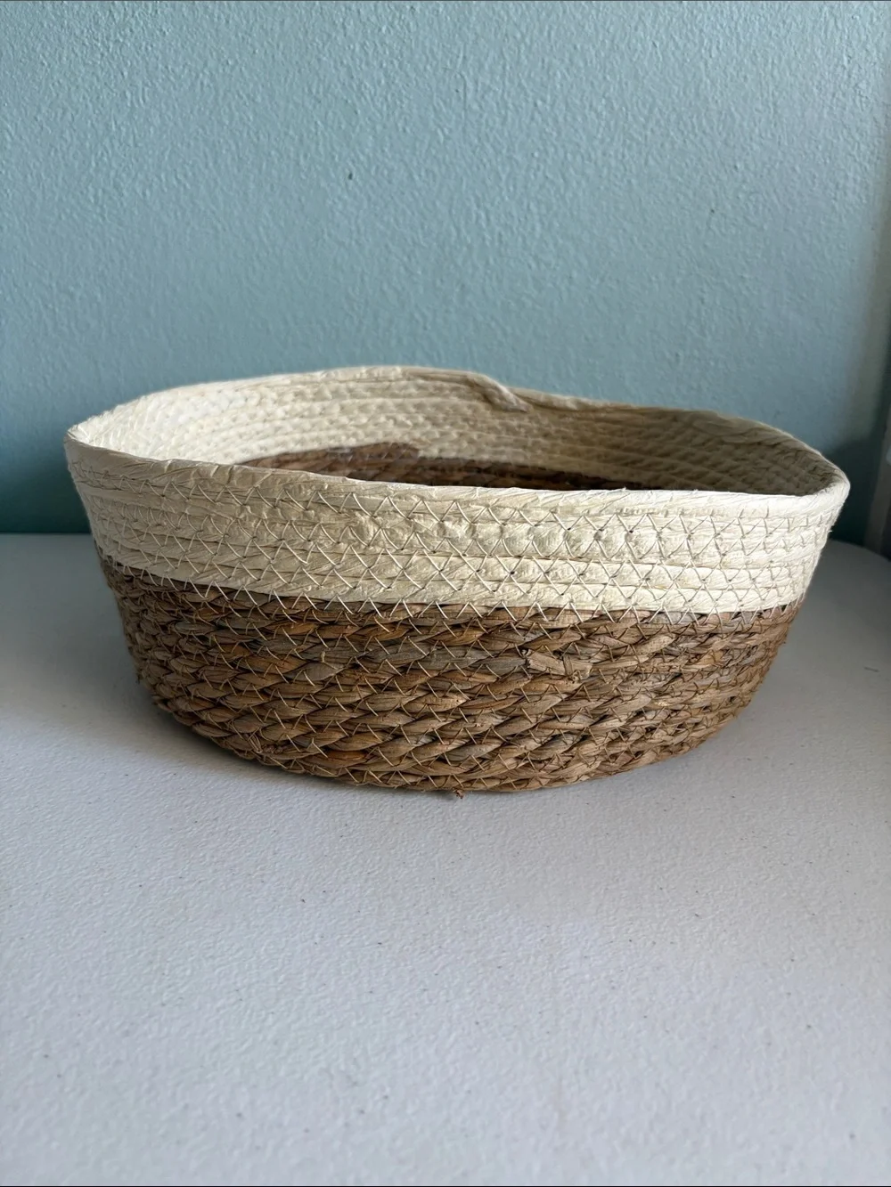 Handwoven Natural Seagrass and Cream Woven Fruit Storage Basket